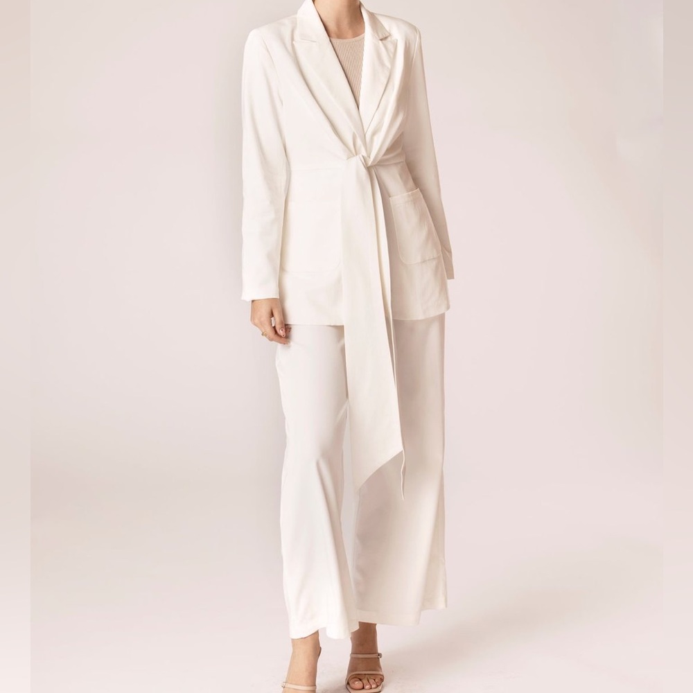 Veiled Collection Alexia Tie Front Blazer & Trouser Set- White